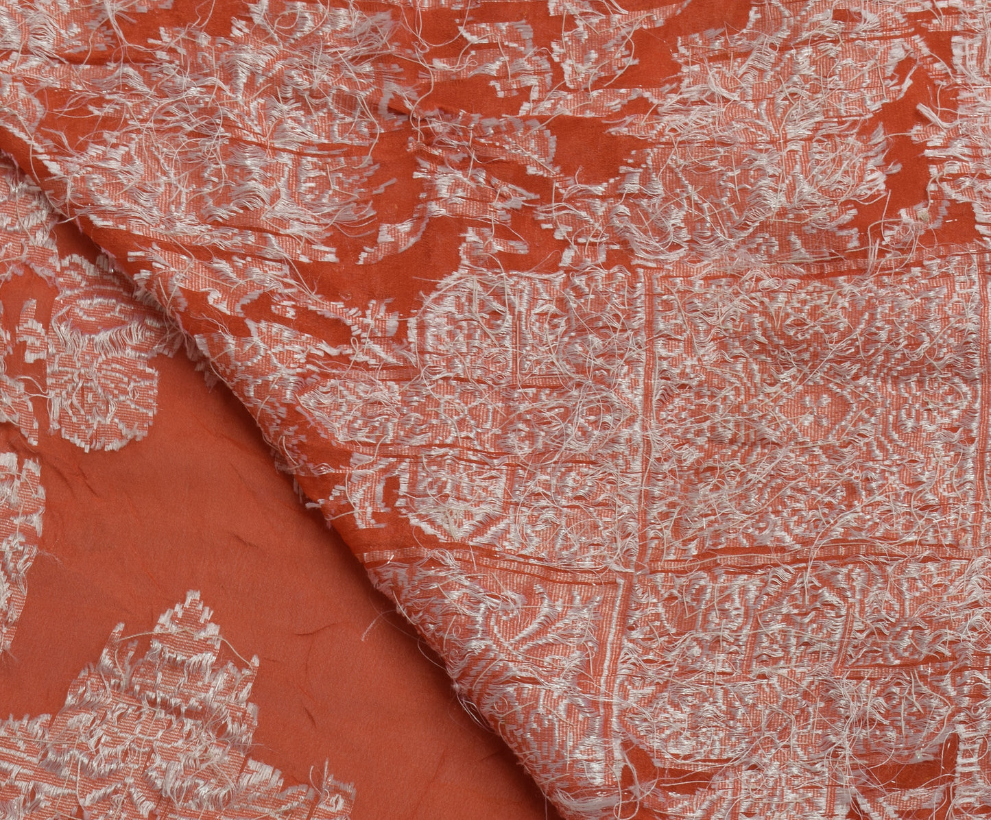 Sushila Vintage Orange Saree Pure Georgette Silk Hand Beaded & Woven Sari Fabric