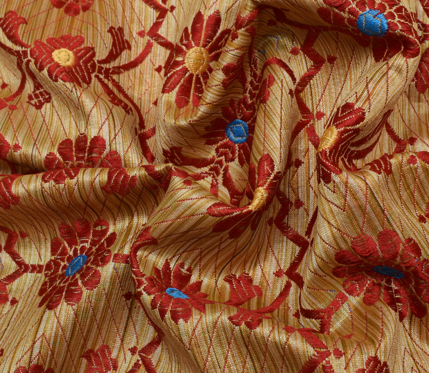 Sushila Vintage Brown Indian Saree Blend Silk Woven Floral Sari Craft Fabric