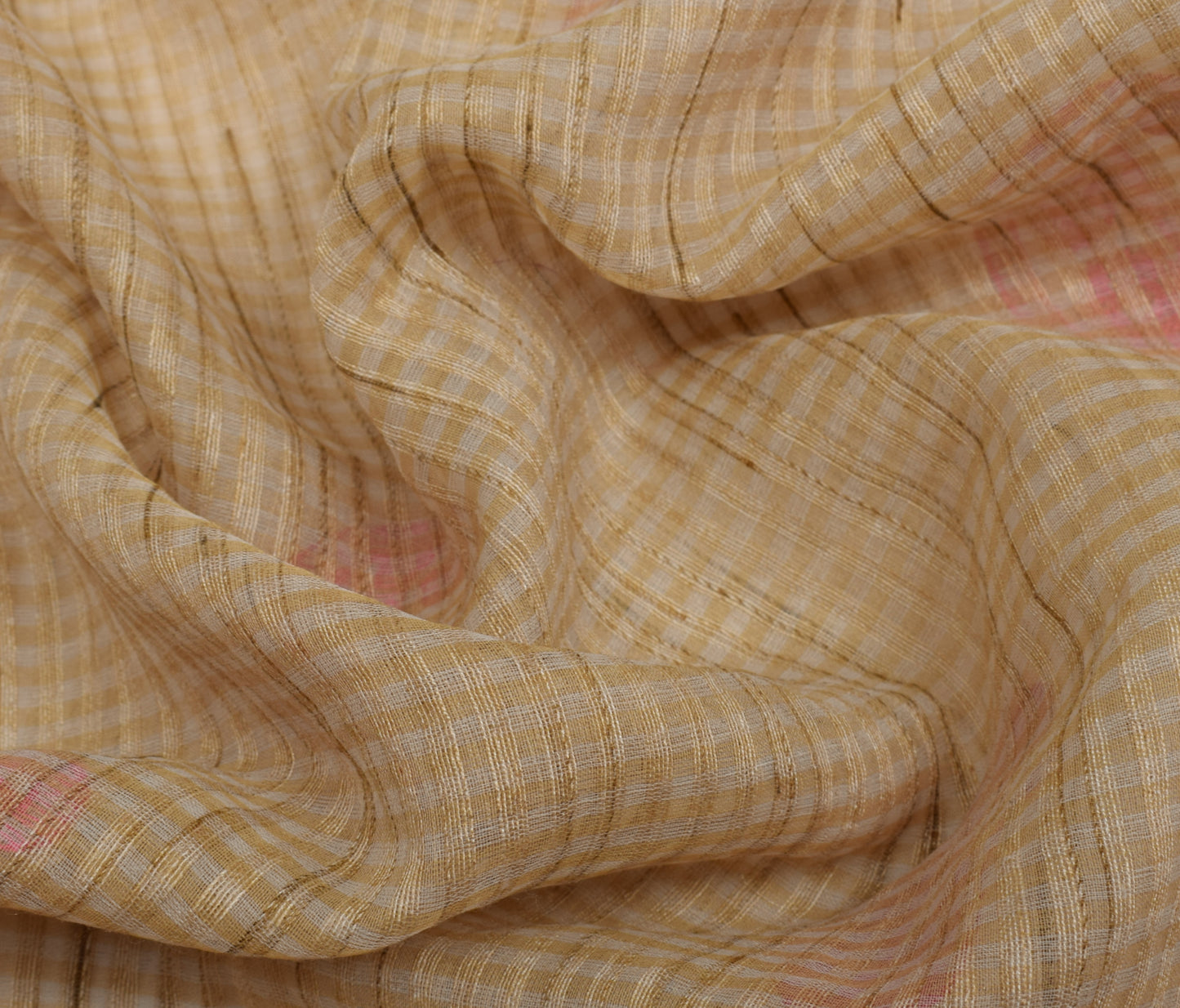Sushila Vintage Light Brown Saree Blend Cotton Embroidered Paisley Sari Fabric