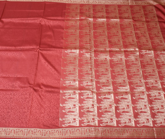 Sushila Vintage Dark Peach Saree Blend Silk Self Woven Floral Sari Craft Fabric