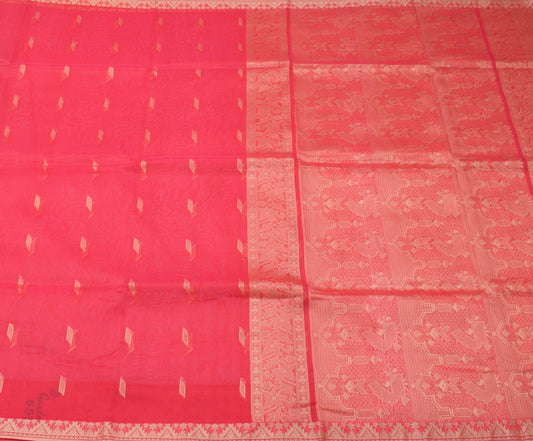 Sushila Vintage Pink Saree Blend Cotton Woven 5 Yard Sari Craft 5 Yard Fabric