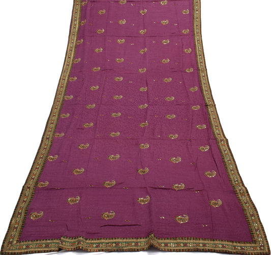 Sushila Vintage Purple Saree Pure Georgette Silk Hand Embroidered Sari Fabric