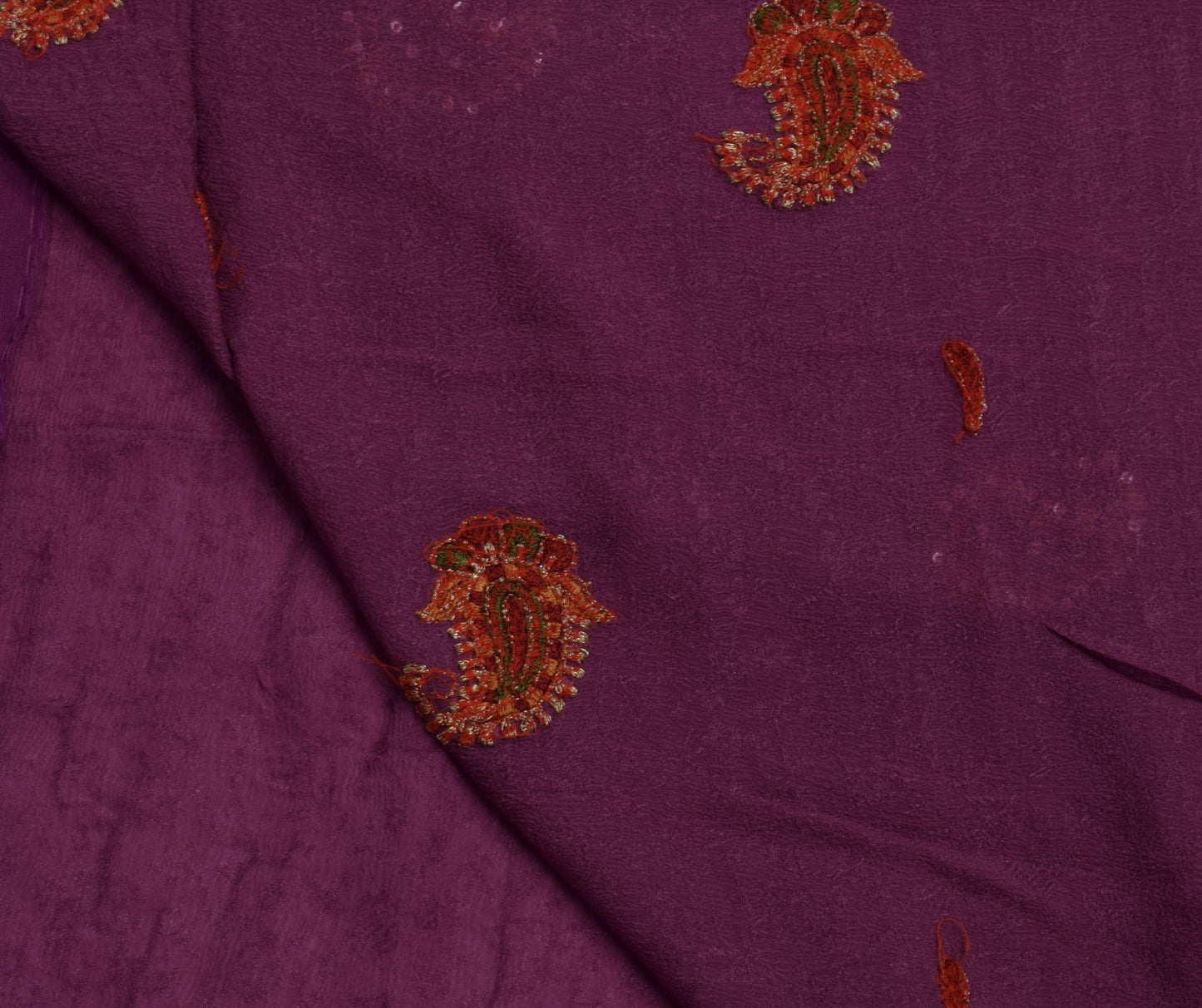 Sushila Vintage Purple Saree Pure Georgette Silk Hand Embroidered Sari Fabric