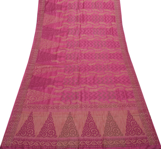Sushila Vintage Pink Saree 100% Pure Silk Woven Floral Sari Craft 5 YD Fabric