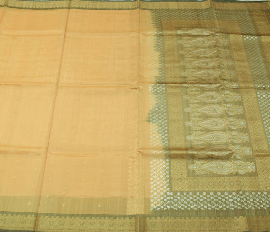 Sushila Vintage Indian Beige Saree 100% Pure Silk Woven 5 Yard Sari Craft Fabric