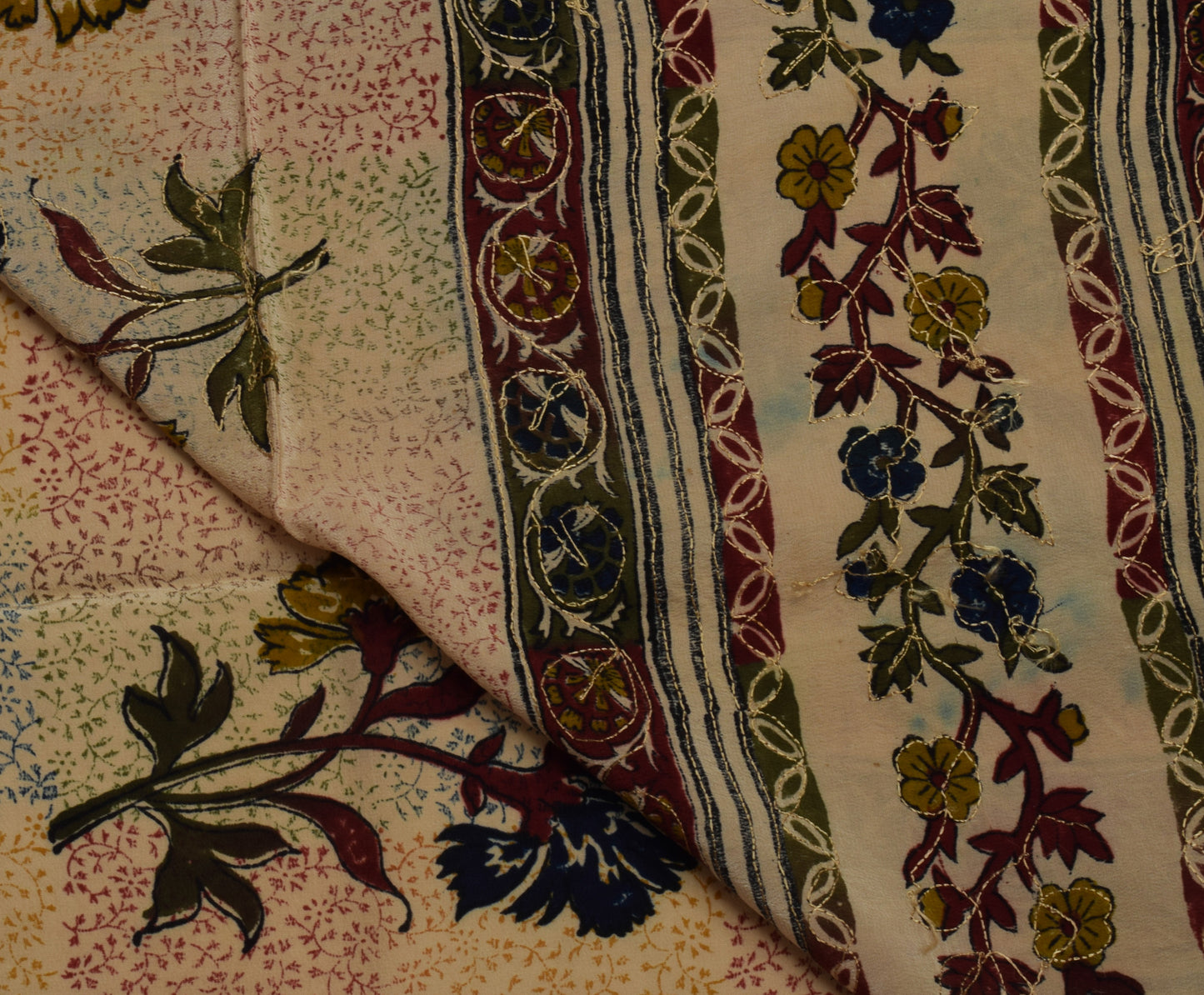 Sushila Vintage Light Brown Saree Pure Crepe Silk Printed Floral Sari Fabric