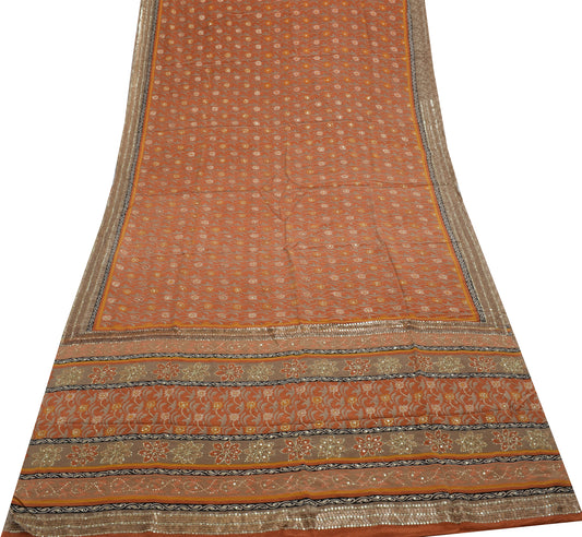 Sushila Vintage Peach Branded Saree Pure Crepe Silk Printed Floral Sari Fabric