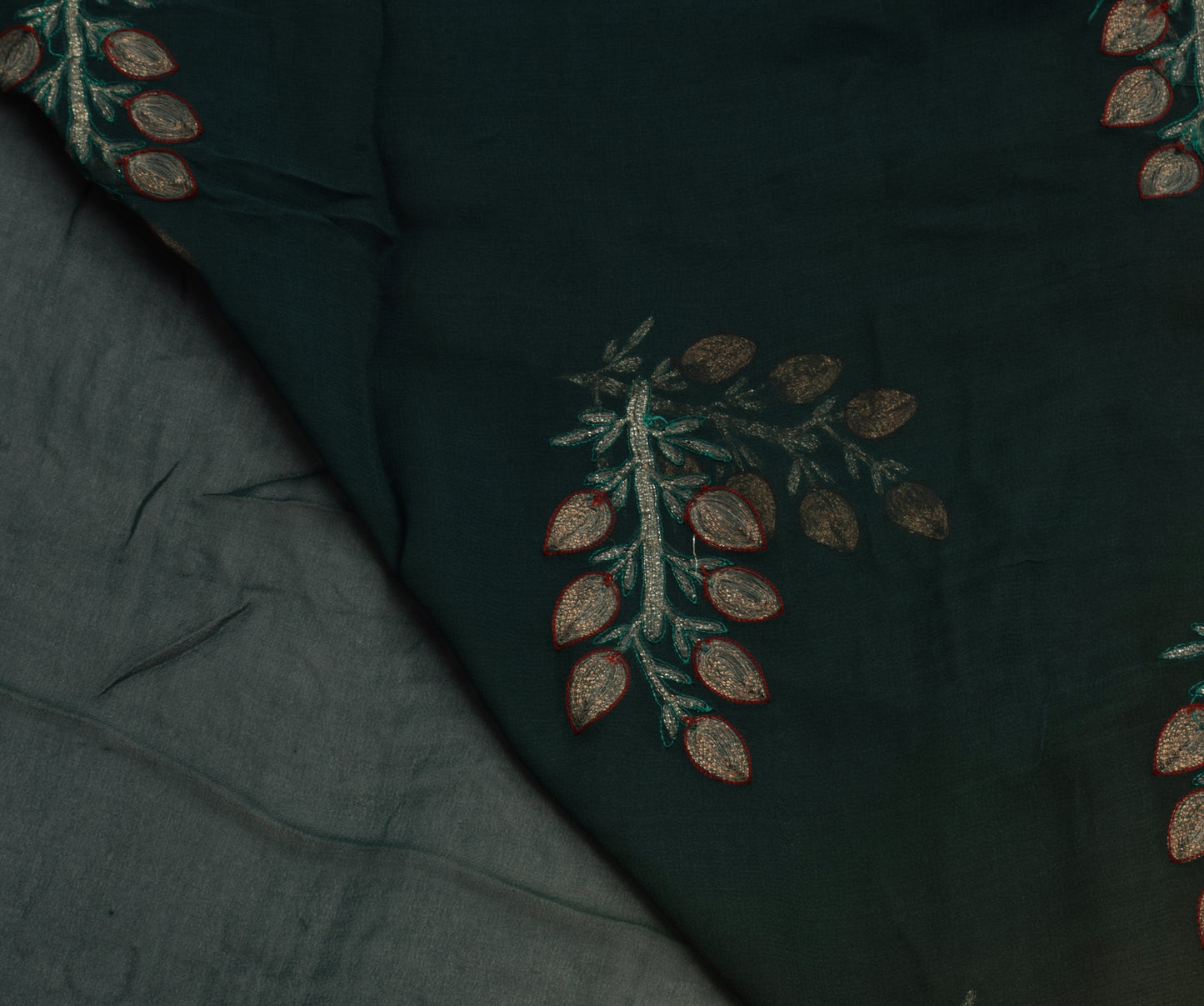 Sushila Vintage Brown Green Saree Pure Georgette Silk Embroidered Floral Sari Fabric