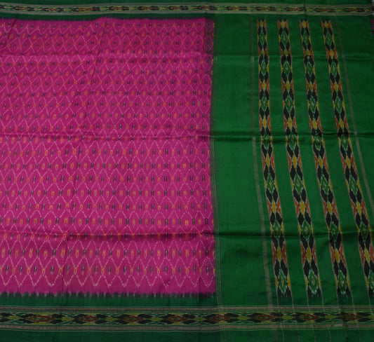 Sushila Vintage Purple Saree Pure Silk Hand Woven Ikat Patola Sari Craft Fabric