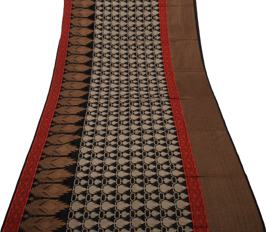 Sushila Vintage Black Saree Blend Silk Woven Floral Sari Craft 5 Yard Fabric