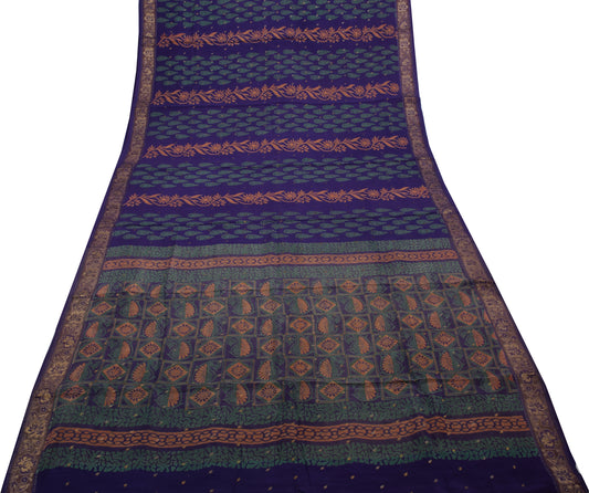 Sushila Vintage Purple Saree Pure Georgette Silk Printed & Woven Sari Fabric