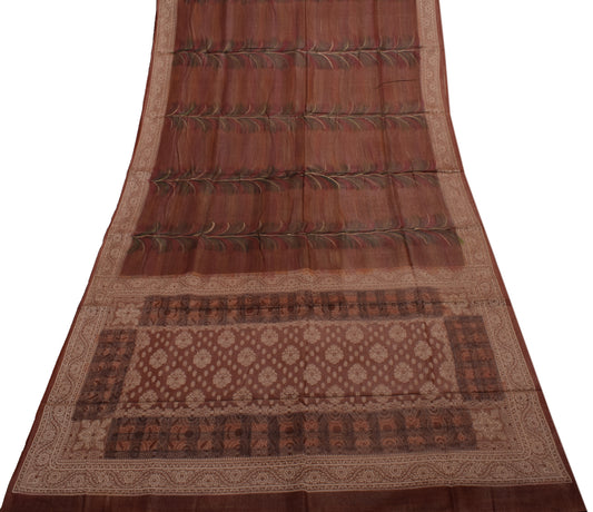 Sushila Vintage Indian Saree Pure Tissue Silk Woven Floral Sari Craft Fabric