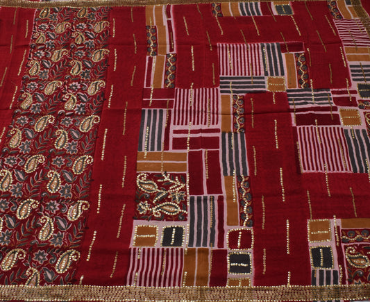 Sushila Vintage Multi-Color Saree Pure Crepe Silk Printed 5 Yard Sari Fabric