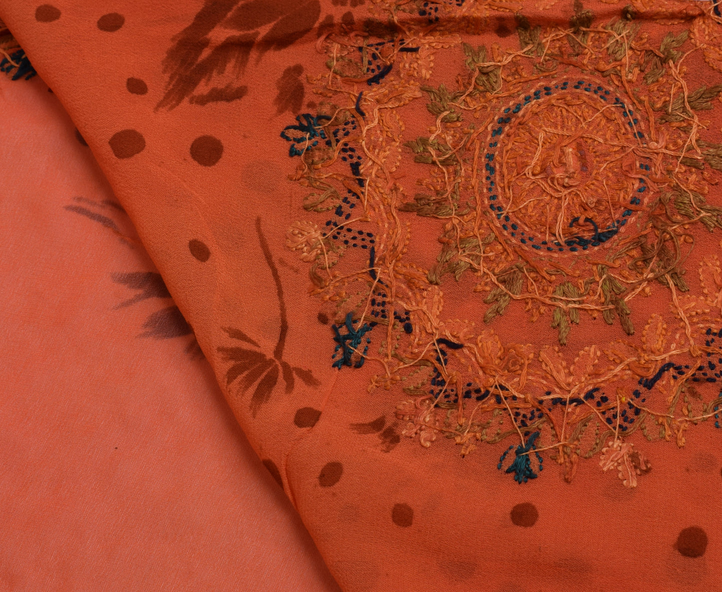 Sushila Vintage Indian Saree Pure Georgette Silk Hand Embroidered Sari Fabric