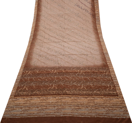 Sushila Vintage Indian Saree Pure Crepe Silk Hand Embroidered Kantha Sari Fabric