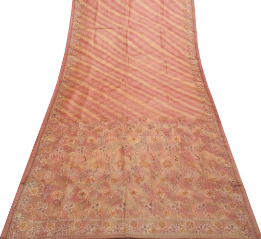 Sushila Vintage Indian Multi-Color Saree Pure Silk Woven Sari Craft Sari Fabric