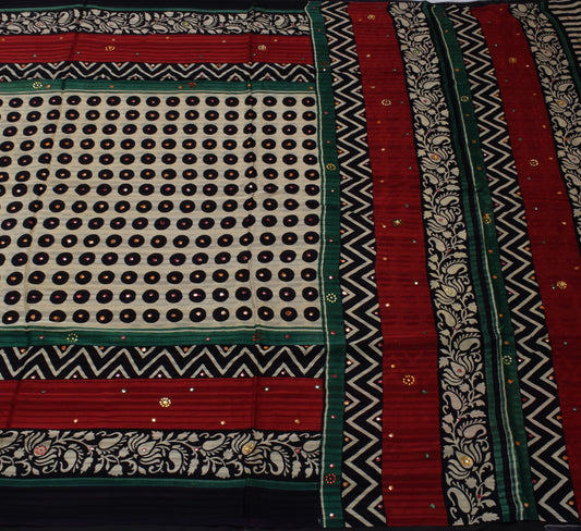 Sushila Vintage Indian Saree Pure Georgette Hand Beaded & Printed Sari Fabric