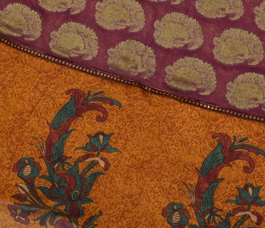 Sushila Vintage Indian Saree Blend Georgette Silk Printed Paisley Sari Fabric