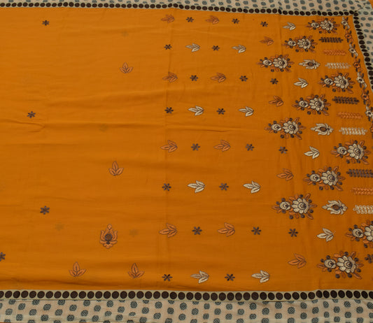 Sushila Vintage Mustard Saree Pure Cotton Embroidered Floral Sari Craft Fabric