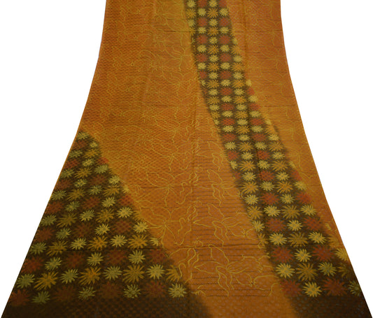 Sushila Vintage Mustard Saree Pure Georgette Silk Woven & Floral Sari Fabric