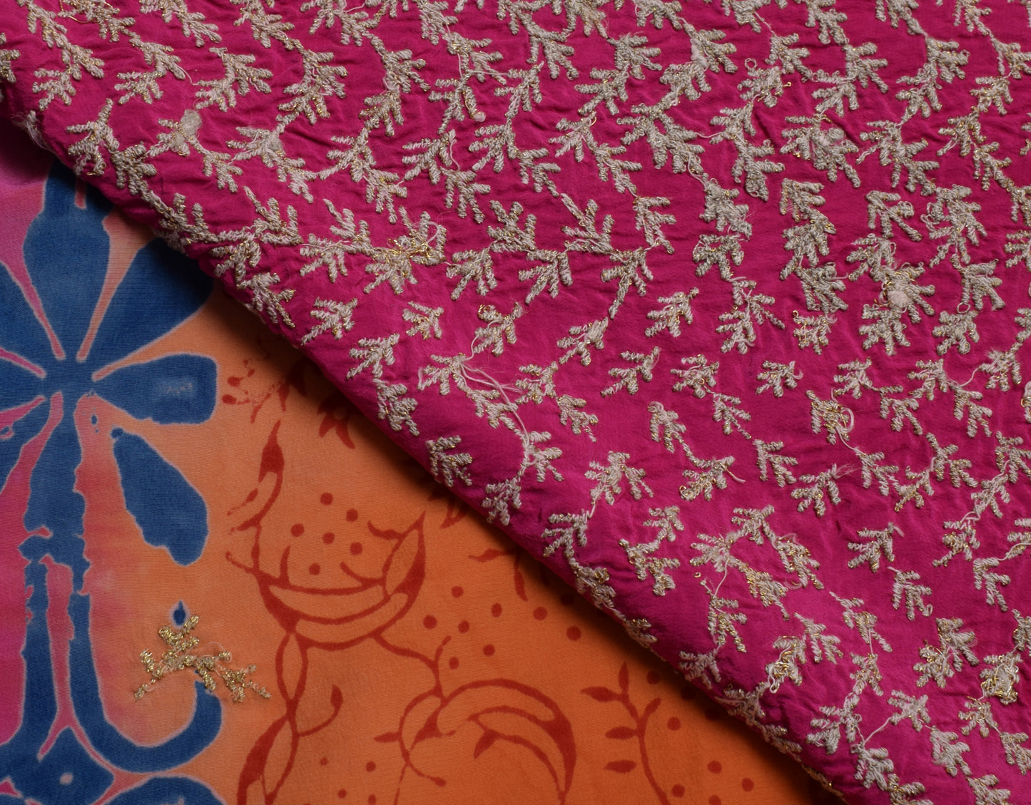 Sushila Vintage Orange Saree Pure Crepe Silk Printed Craft Sari 5 Yard Fabric