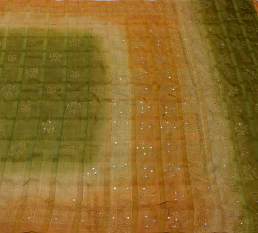 Sushila Vintage Green Saree Pure Silk Woven & Bandhani Printed Sari Fabric