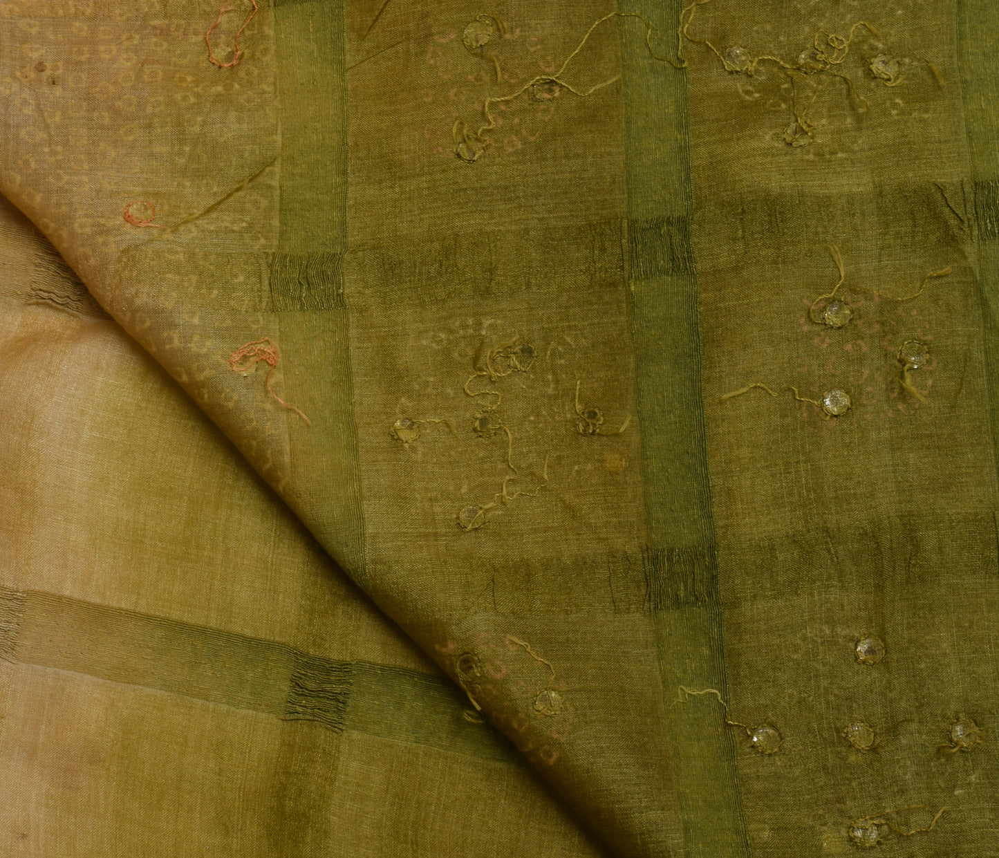 Sushila Vintage Green Saree Pure Silk Woven & Bandhani Printed Sari Fabric