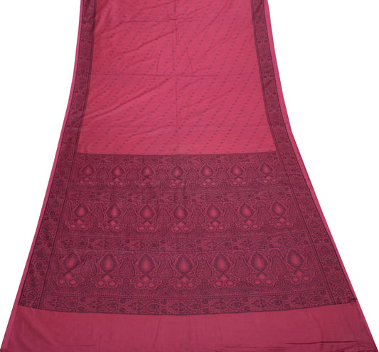 Sushila Vintage Dark Pink Saree 100% Pure Cotton Paisley Woven Sari Craft Fabric
