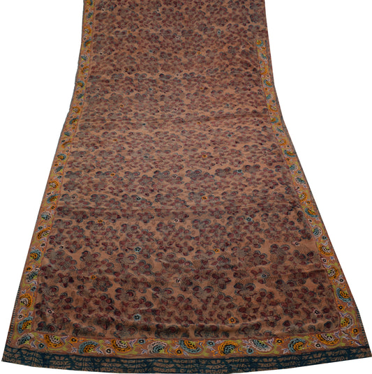 Sushila Vintage Indian Saree Pure Crepe Printed Floral Sari Craft 5 Yard Fabric