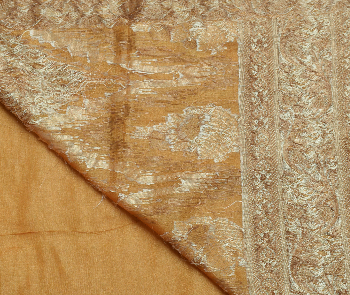 Sushila Vintage Light Brown Saree 100% Pure Silk Woven Sari Craft 5 Yard Fabric