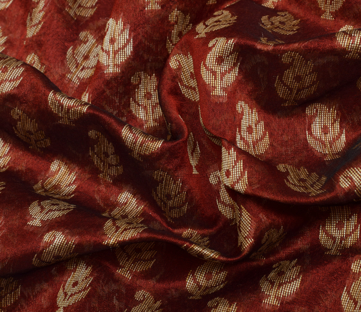 Sushila Vintage Maroon Indian Saree Blend Silk Woven Paisley Sari Craft Fabric