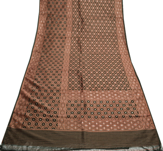 Sushila Vintage Green Indian Saree Blend Silk Woven Floral 5YD Sari Craft Fabric