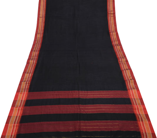 Sushila Vintage Black Indian Saree 100% Pure Cotton Woven Sari Craft Fabric