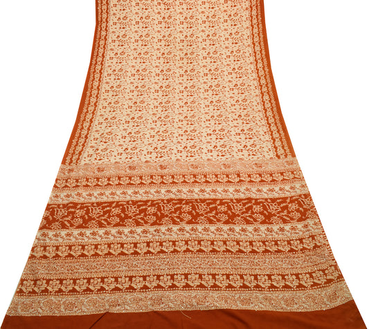 Sushila Vintage Cream Saree Blend Silk Hand Embroidered Kantha Sari Craft Fabric