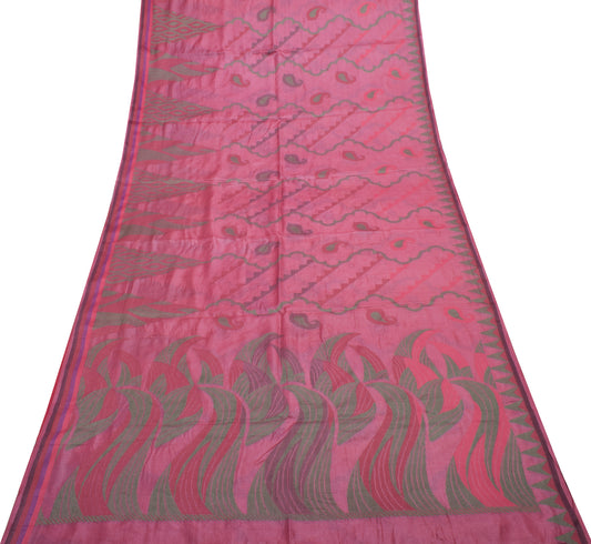 Sushila Vintage Pink Saree 100% Pure Silk Woven Paisley Sari 5 Yard Craft Fabric