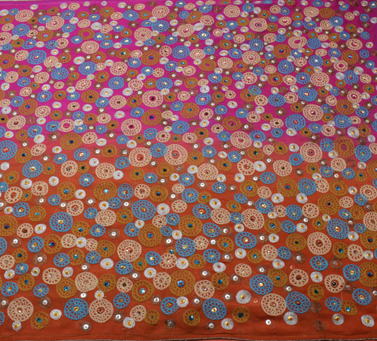 Sushila Vintage HEAVY Saree 100% Pure Georgette Silk Embroidered Sari Fabric