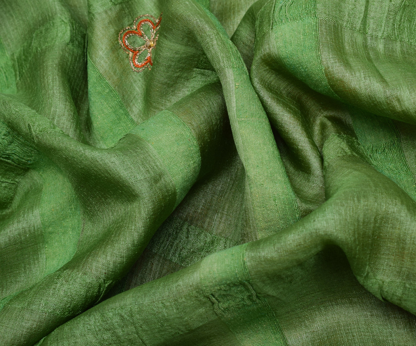 Sushila Vintage Green Indian Saree 100% Pure Silk Embroidery Floral Sari Fabric