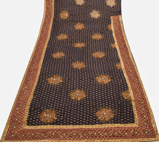 Sushila Vintage Black HEAVY Saree 100% Pure Georgette Hand Beaded Sari Fabric