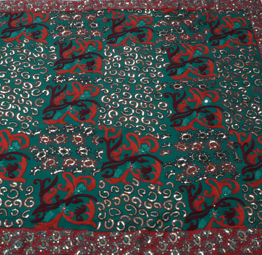 Sushila Vintage Saree Pure Georgette Hand Beaded HEAVY Sari With Blouse Fabric