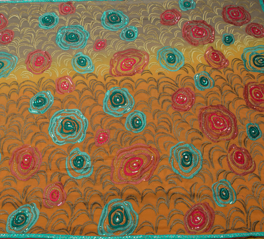 Sushila Vintage Mustard HEAVY Saree Pure Georgette Embroidered Sari Craft Fabric