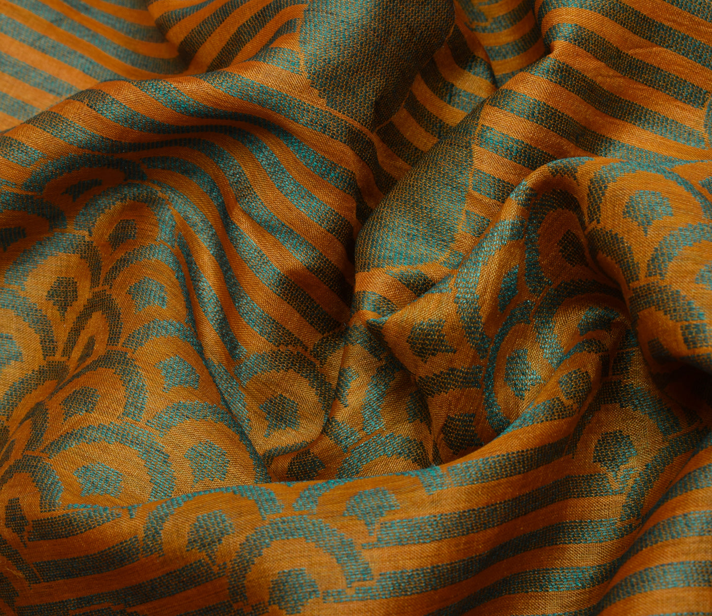 Sushila Vintage Mustard Indian Saree 100% Pure Woven Paisley Sari Craft Fabric