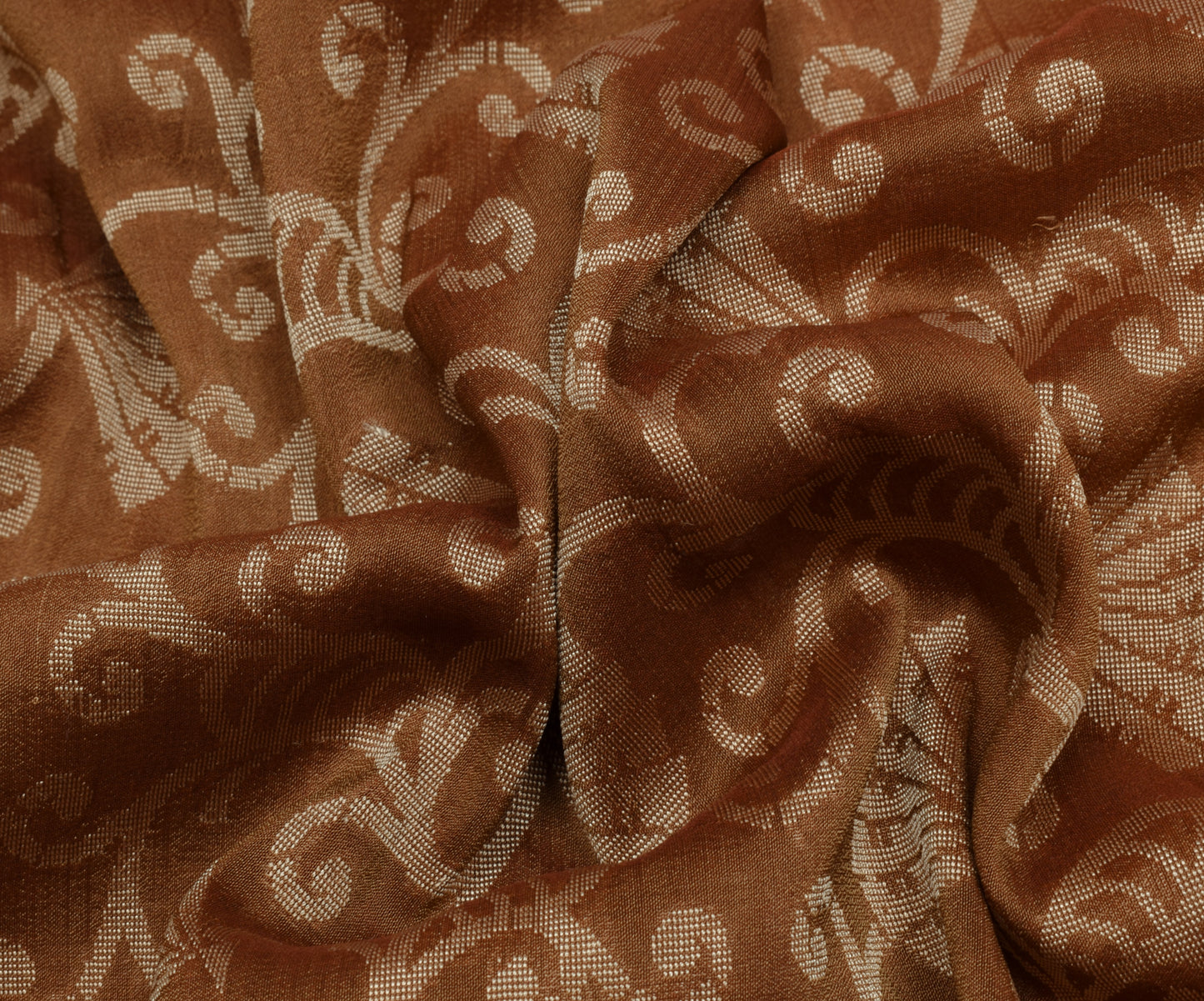 Sushila Vintage Brown Saree 100% Pure Silk Floral All Over Woven Sari Fabric