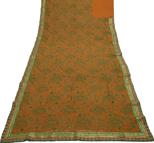 Sushila Vintage Mustard HEAVY Saree Pure Georgette Embroidered Paisley Fabric