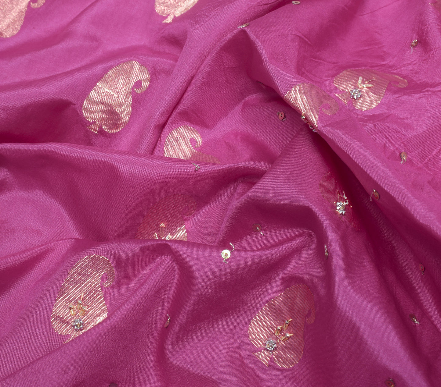 Sushila Vintage Pink Saree 100% Pure Silk Hand Beaded Paisley Sari Craft Fabric