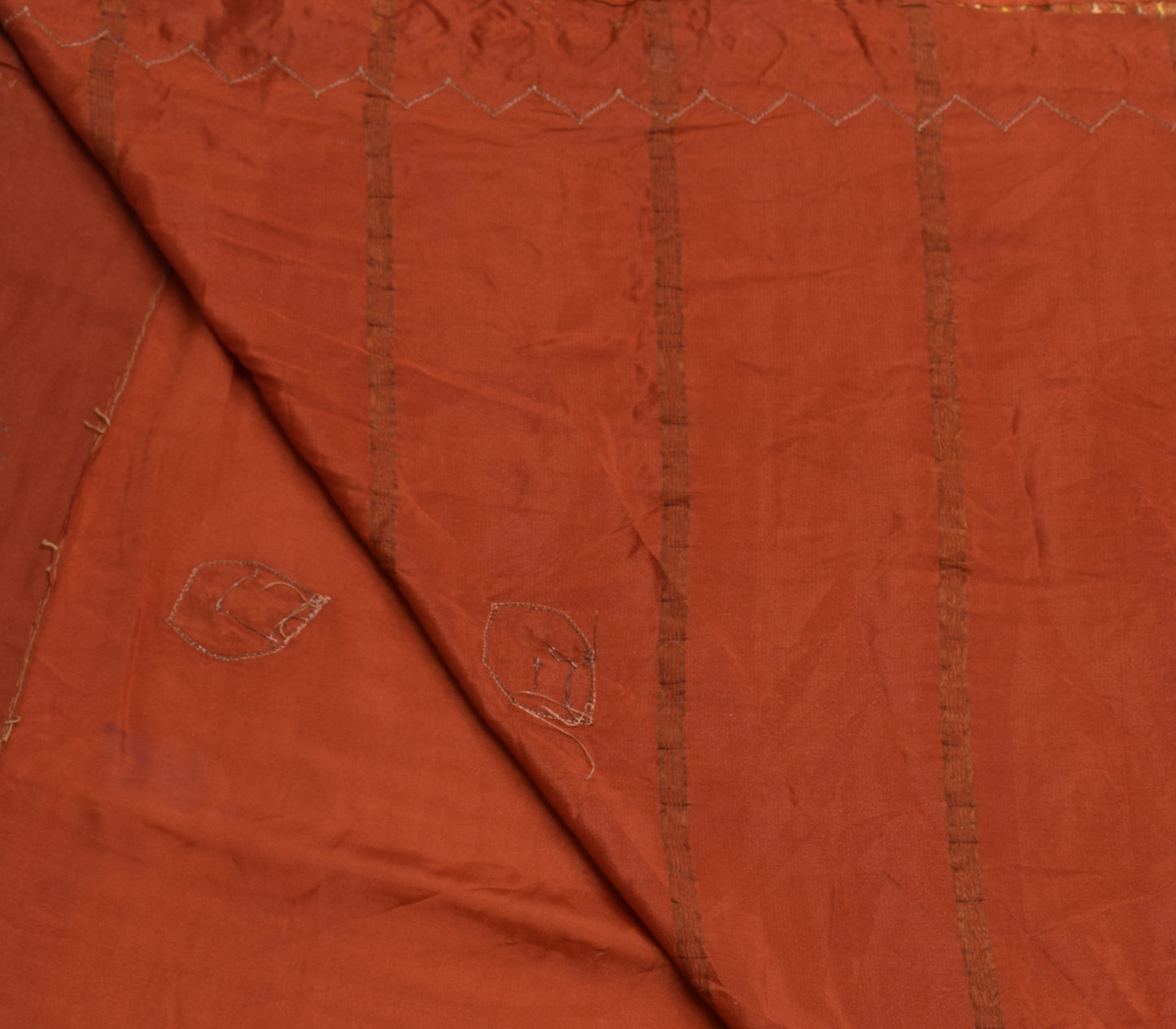 Sushila Vintage Rust Saree 100% Pure Silk Rust Patch Work 5 YD Sari Craft Fabric