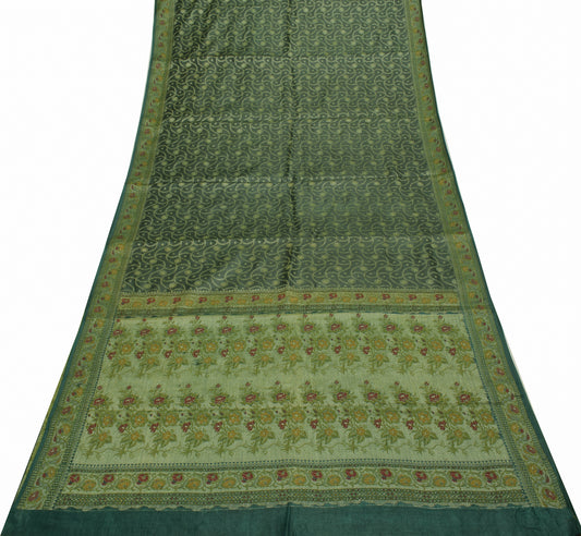 Sushila Vintage Indian Saree 100% Pure Silk All Over Woven Floral Sari Fabric