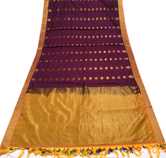 Sushila Vintage Purple India Saree Blend Silk Woven Floral Sari Craft Fabric