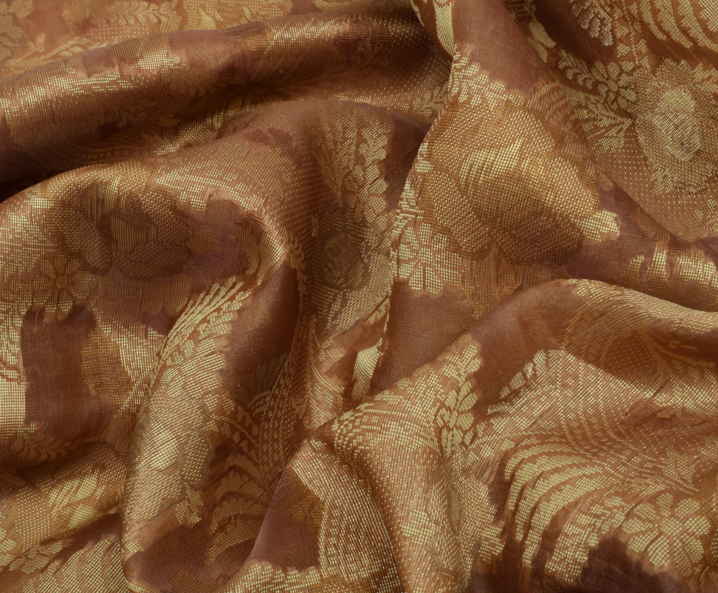 Sushila Vintage Brown Saree 100% Pure Organza Silk Woven Floral 5 YD Sari Fabric