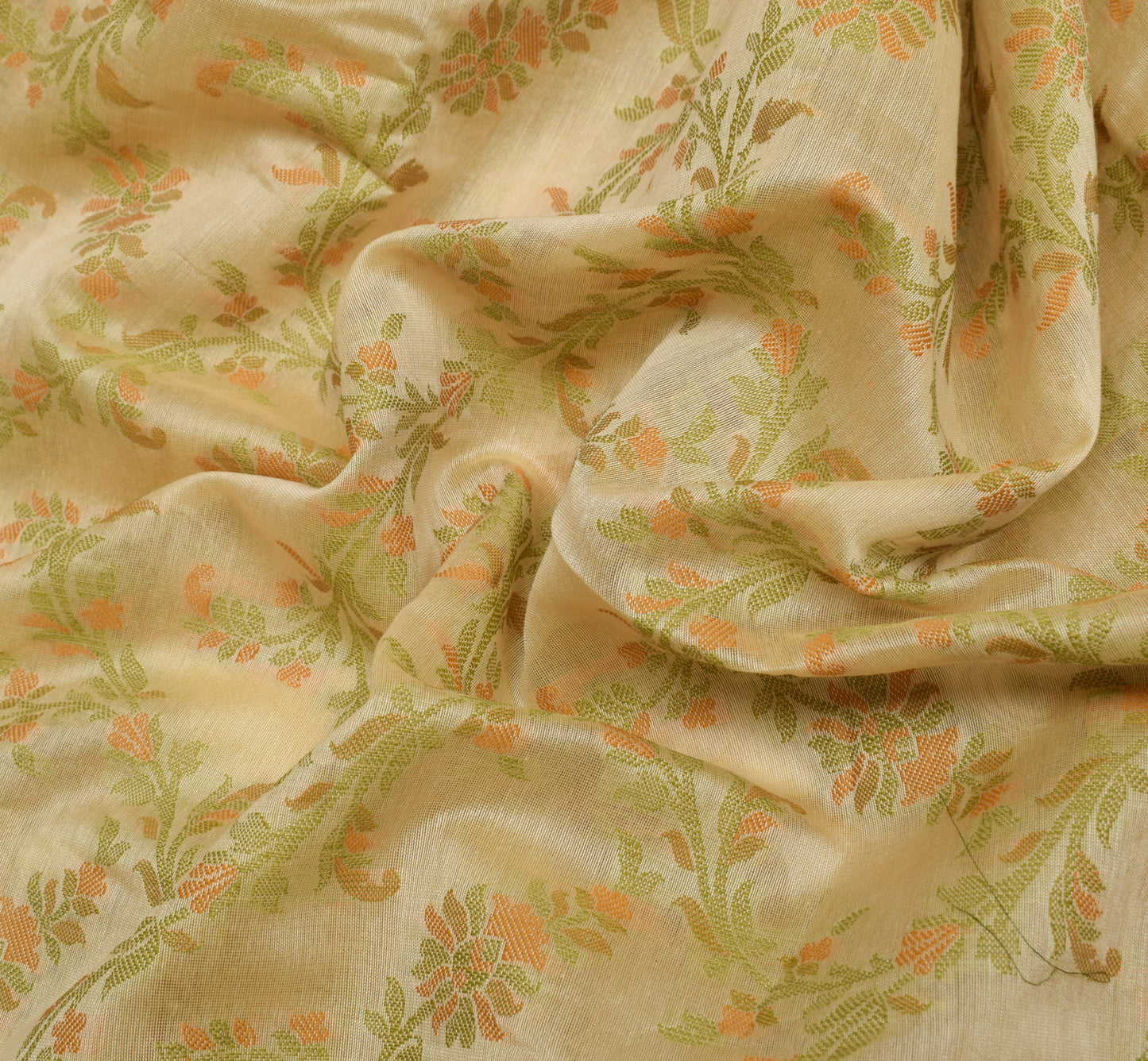 Sushila Vintage Cream Saree Blend Silk All Over Woven Floral Sari Craft Fabric