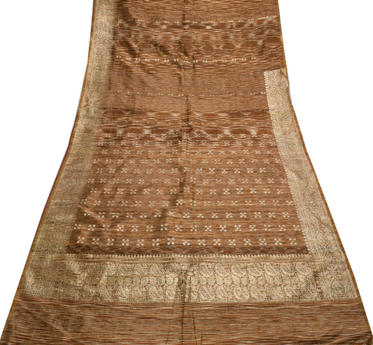 Sushila Vintage Brown Indian Saree Art Silk Zari Woven Sari 5 Yard Craft Fabric